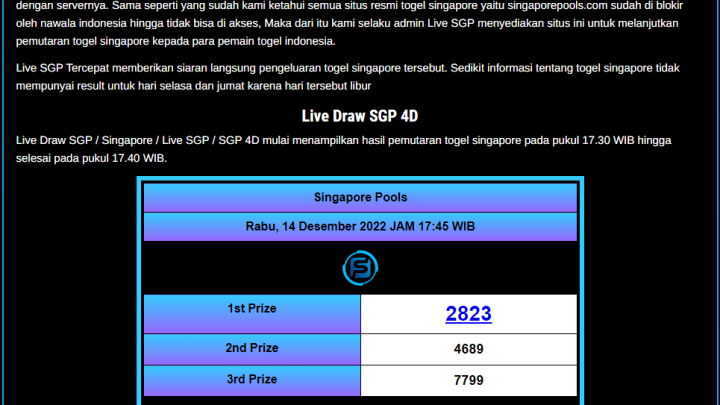 Live Draw SGP Dipublikasikan Pas Dengan Data SGP Prize
