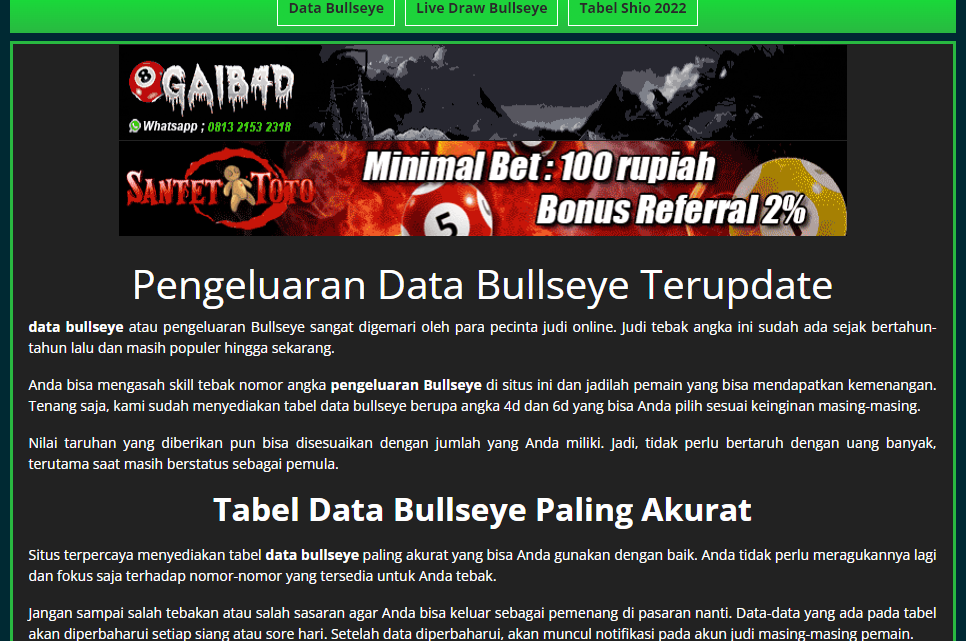 Agen Judi Togel Online Data Bullseye Sangat dipercaya Terbaik di Indonesia